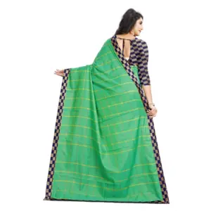 Women's Cotton Silk Checkered Saree with Blouse – Green