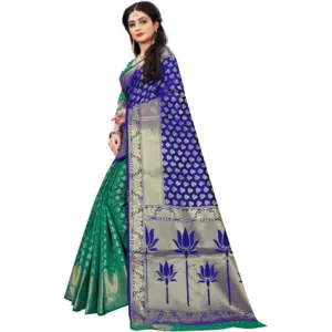 Women's Jacquard Woven Saree with Blouse – Green