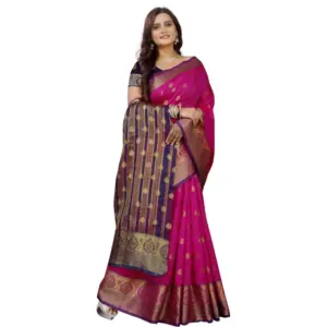 Women's Silk Blend Woven Saree with Blouse – Purple-Pink