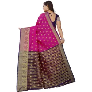 Women's Silk Blend Woven Saree with Blouse – Purple-Pink