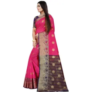 Women's Silk Blend Woven Saree with Blouse – Blue-Pink