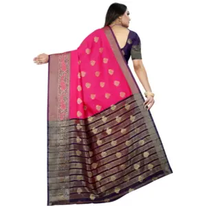 Women's Silk Blend Woven Saree with Blouse – Purple-Pink