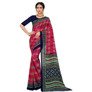 Women's Georgette Floral Print Saree with Blouse – Pink