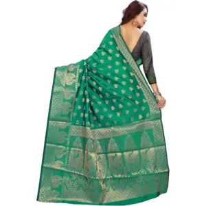 Women's Jacquard Woven Saree with Blouse – Green