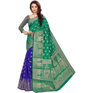 Women's Jacquard Woven Saree with Blouse – Green