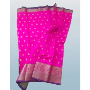 Women's Silk Blend Woven Saree with Blouse – Pink