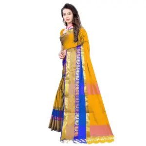 Women's Jacquard Woven Saree with Blouse – Yellow