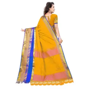 Women's Jacquard Woven Saree with Blouse – Yellow