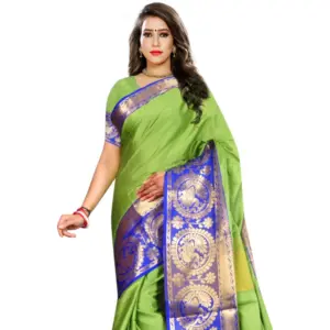 Women's Jacquard Woven Saree with Blouse – Green