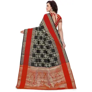 Women's Jacquard Woven Saree with Blouse – Red-Black