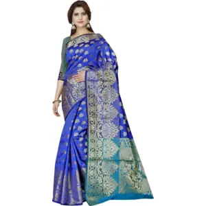 Women's Jacquard Woven Saree with Blouse – Dark Blue