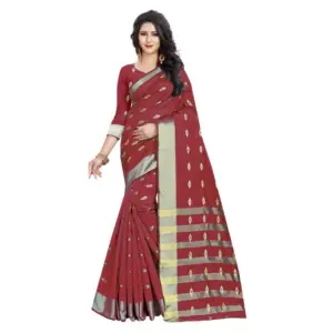 Women's Silk Blend Woven Saree with Blouse – Red
