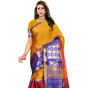Women's Jacquard Woven Saree with Blouse – Mustard