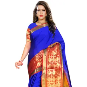 Women's Jacquard Woven Saree with Blouse – Blue
