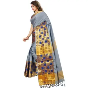 Women's Jacquard Woven Saree with Blouse – Light Blue