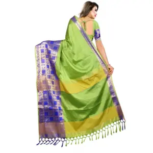 Women's Jacquard Woven Saree with Blouse – Green
