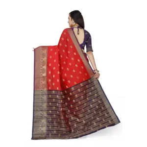 Women's Jacquard Woven Saree with Blouse – Red