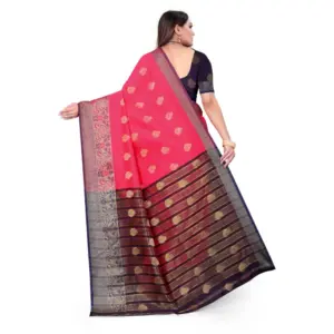 Women's Silk Blend Woven Saree with Blouse – Multicolor