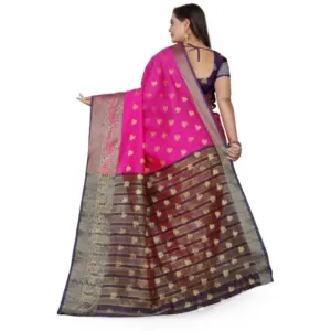 Women's Jacquard Woven Saree with Blouse – Pink