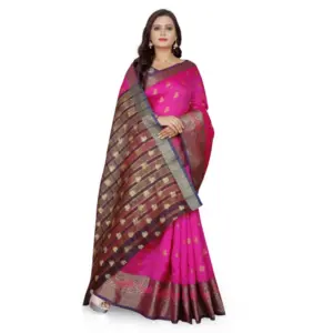 Women's Jacquard Woven Saree with Blouse – Pink