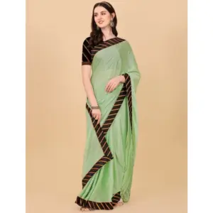 Women's Chiffon Self Design Saree with Blouse – Light Green