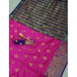 Women's Silk Blend Woven Saree with Blouse – Pink