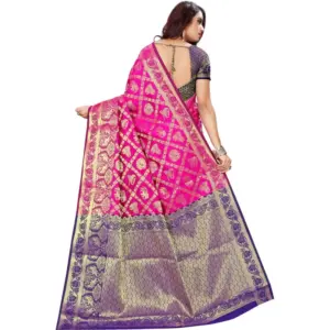 Women's Jacquard Woven Saree with Blouse – Pink