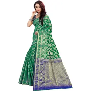 Women's Jacquard Woven Saree with Blouse – Green