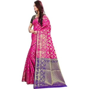 Women's Jacquard Woven Saree with Blouse – Pink