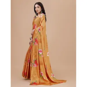 Women's Crepe Digital Print Saree with Blouse – Mustard