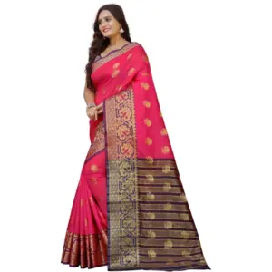 Women's Silk Blend Woven Saree with Blouse – Multicolor