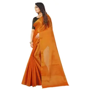 Women's Cotton Silk Self Design Saree with Blouse – Orange