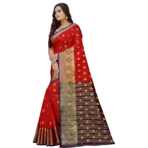 Women's Silk Blend Woven Saree with Blouse – Purple-Red