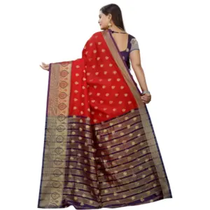 Women's Silk Blend Woven Saree with Blouse – Purple-Red