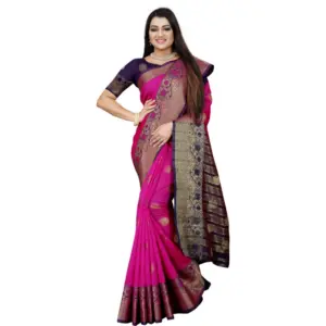 Women's Silk Blend Woven Saree with Blouse – Blue-Pink