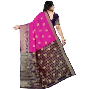 Women's Silk Blend Woven Saree with Blouse – Blue-Pink