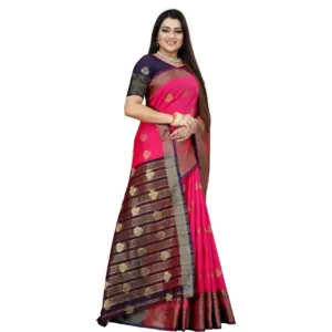 Women's Silk Blend Woven Saree with Blouse – Purple-Pink