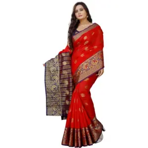 Women's Silk Blend Woven Saree with Blouse – Purple-Red