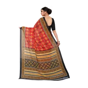 Women's Georgette Floral Print Saree with Blouse – Red