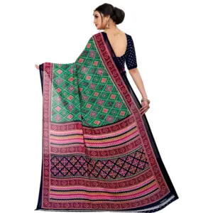 Women's Georgette Floral Print Saree with Blouse – Green