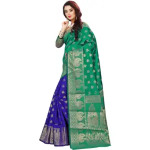 Women's Jacquard Woven Saree with Blouse – Green