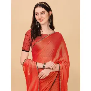 Women's Silk Blend Embellished Saree with Blouse – Red