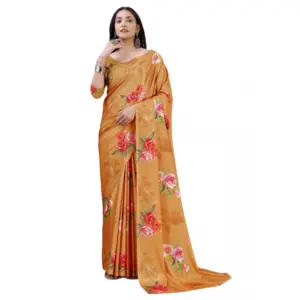 Women's Crepe Digital Print Saree with Blouse – Mustard