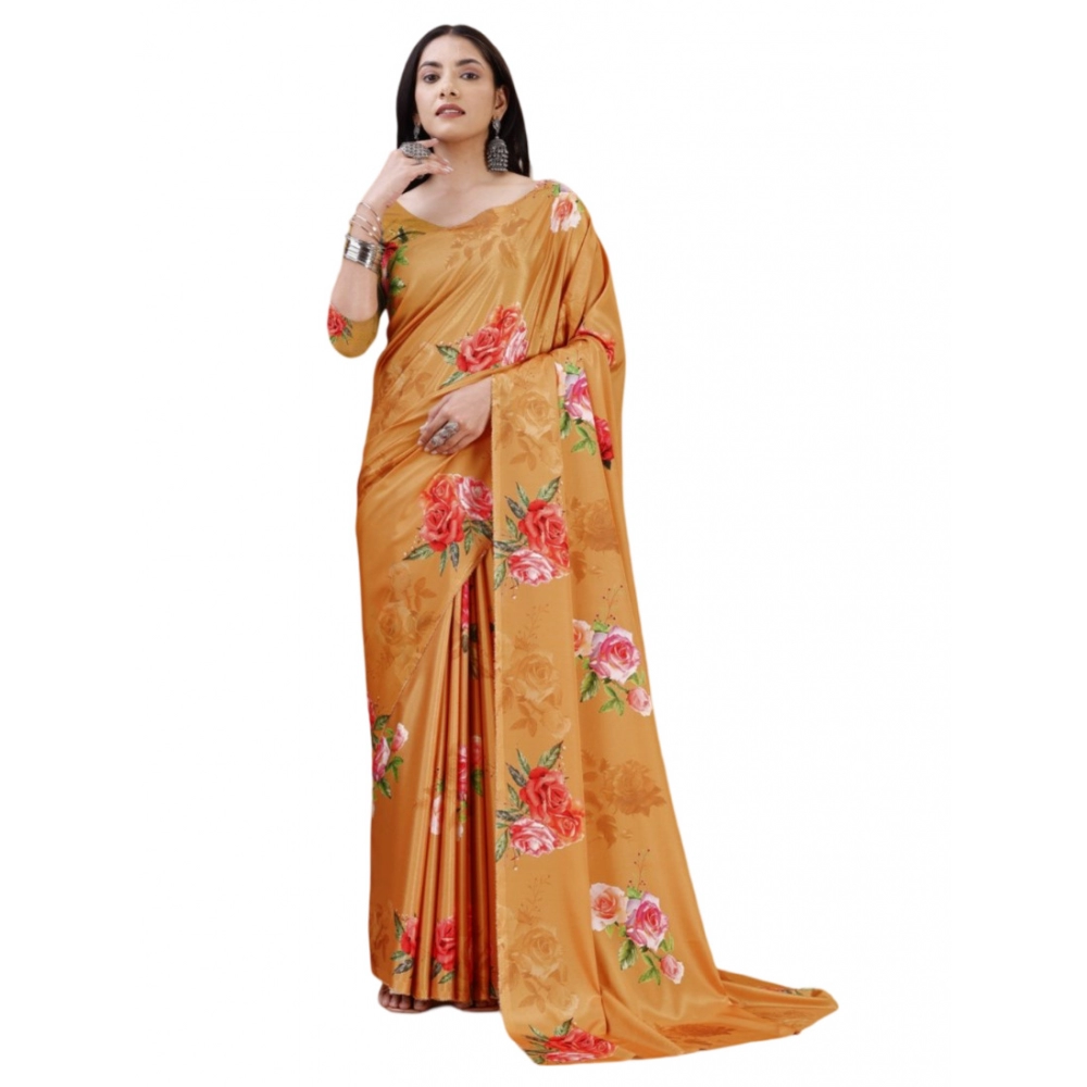 Women's Crepe Digital Print Saree with Blouse – Mustard