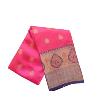 Women's Silk Blend Woven Saree with Blouse – Pink