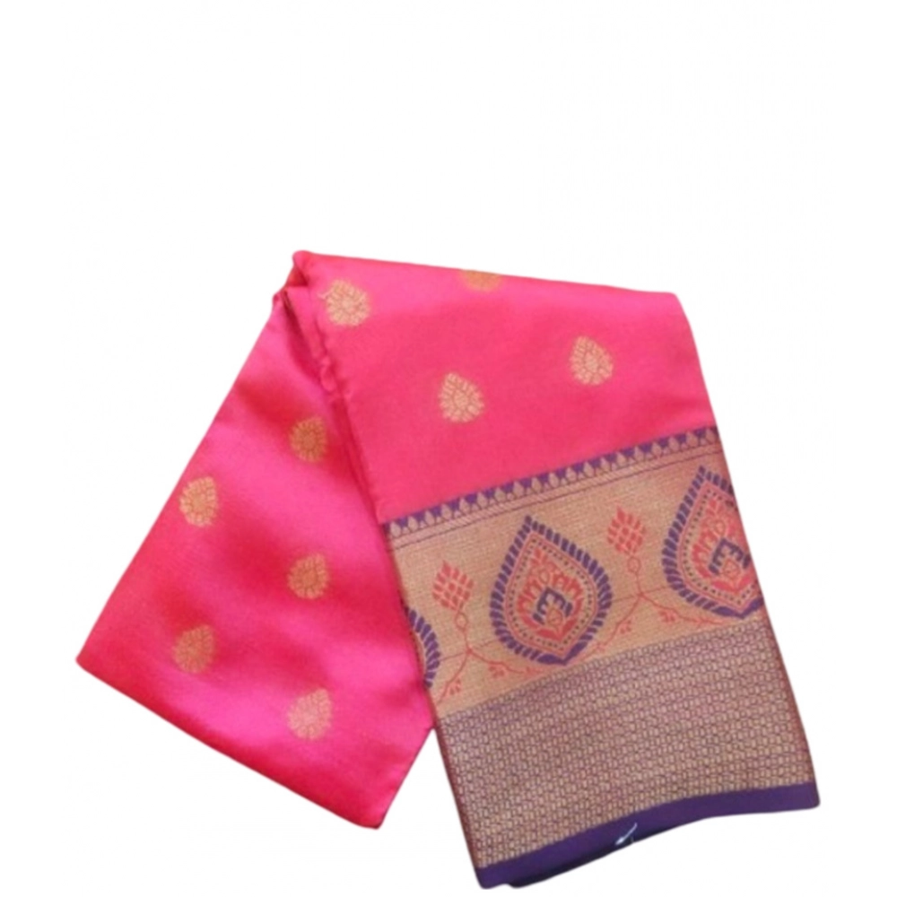 Women's Silk Blend Woven Saree with Blouse – Pink