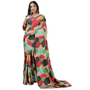 Women's Crepe Digital Print Saree with Blouse – Red