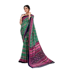 Women's Georgette Floral Print Saree with Blouse – Green