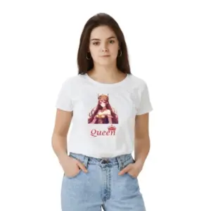 Generic Women's Polyester Solid Printed Round Neck Half Sleeve T-shirt (White)