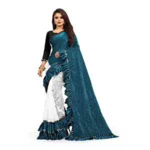 Women's Silk Solid Saree with Blouse – Rama